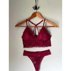 Lace Burgundy Camisole and Thong Lingerie Set Medium